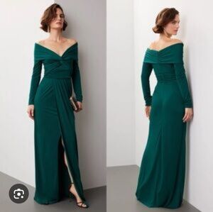 Zac Posen Teal Off-Shoulder Maxi Dress